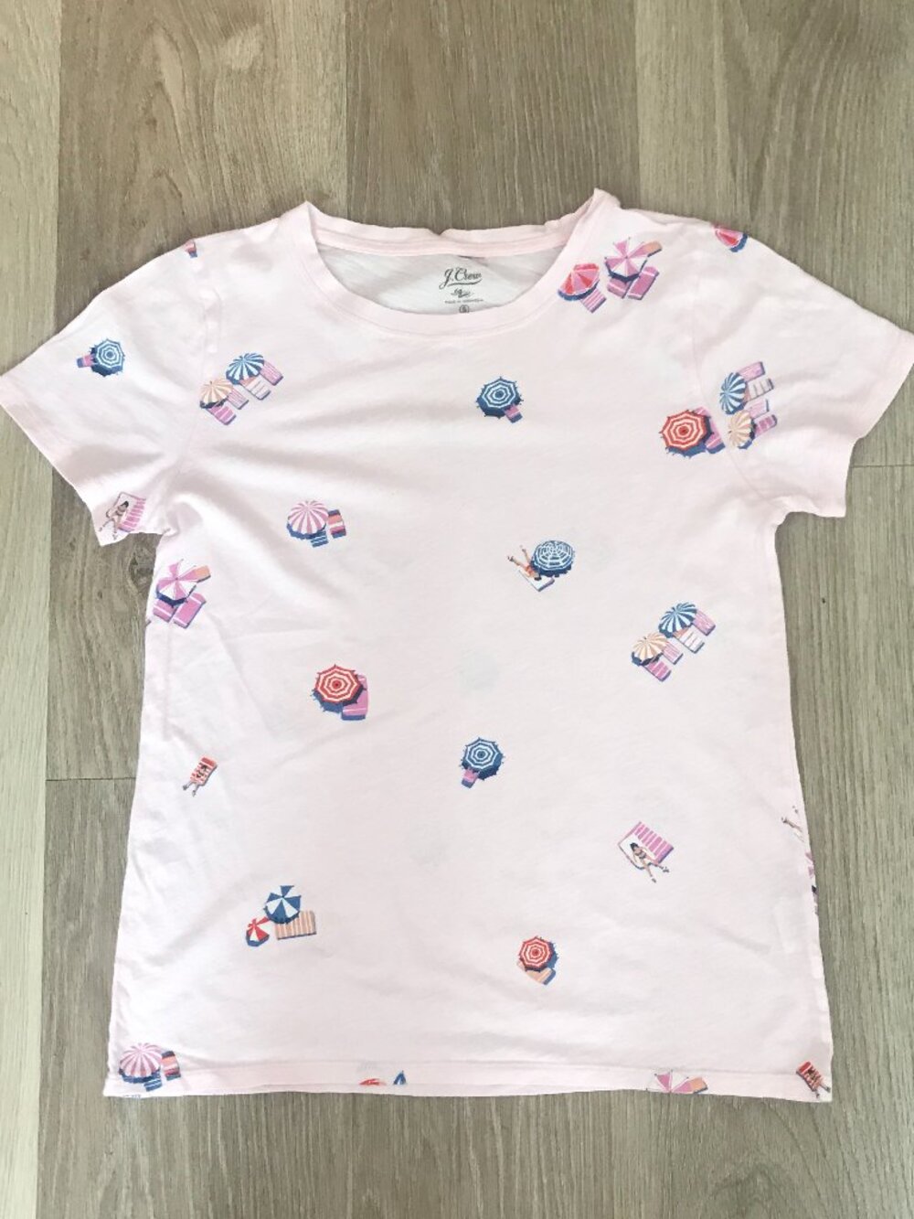 ☀️ J.Crew Pink Summer Tee | Aerial Allover Beach Umbrella Print | 100% Cotton SM